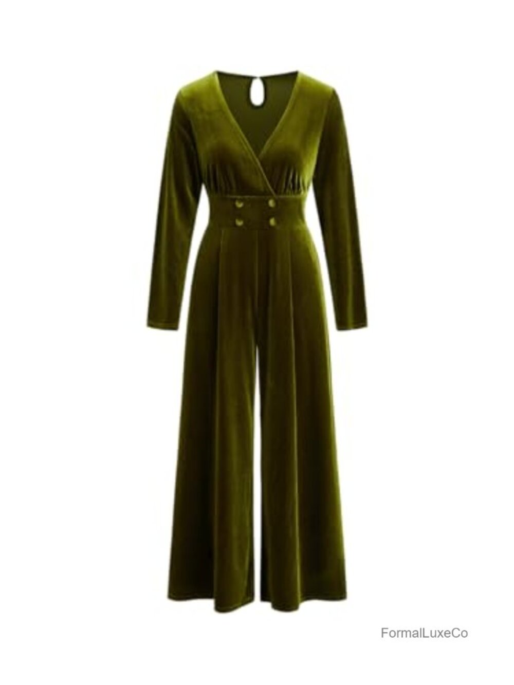 Velvet Wide Leg Jumpsuit Long Sleeve V-Neck Double Breasted Romper